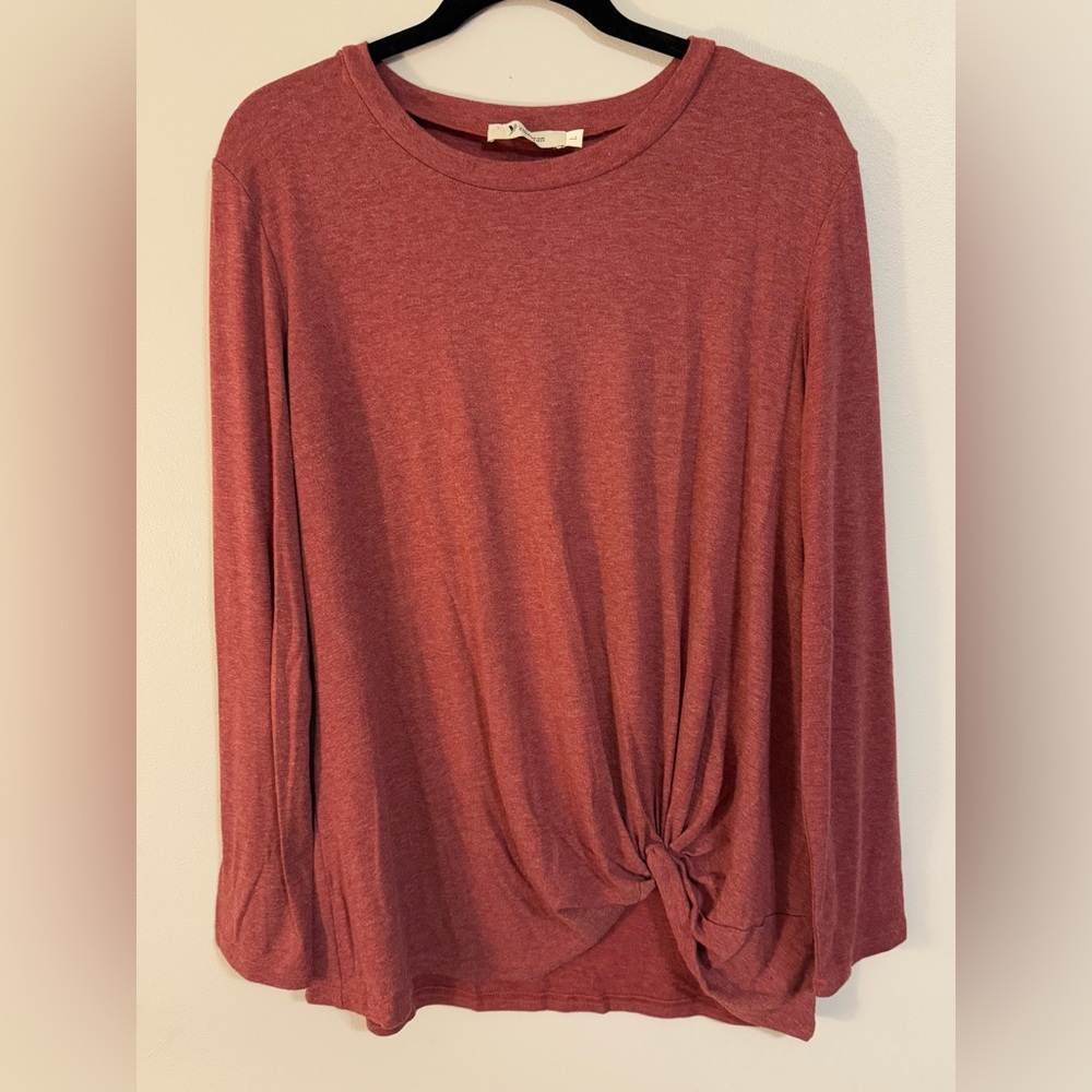 Women's Long-Sleeved Dark Pink Knot Front Top
